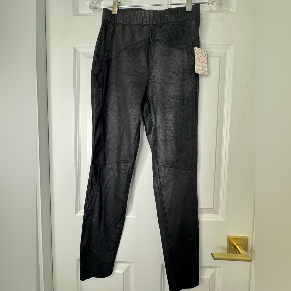 NWT Free People Black Faux Suede Leather Leggings